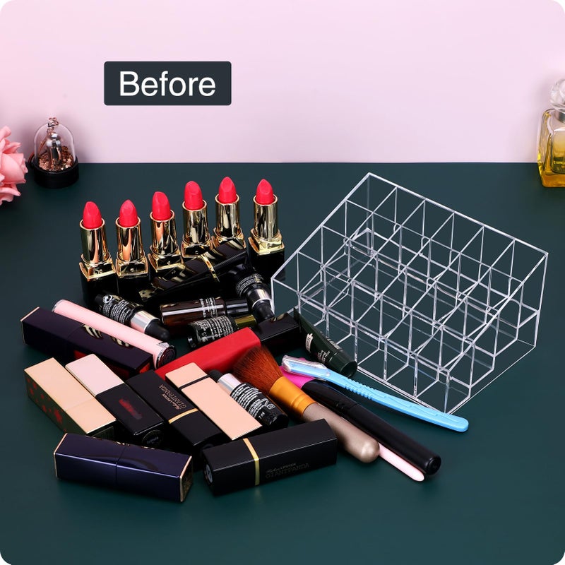 MOSIKER Lipstick Organizer,Small Clear Plastic Compact Lip Gloss Chapstick Perfume Sample Mascara Holder with 24 Slots - Image 3